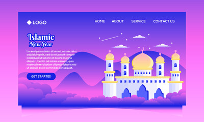 Landing Page With Flat Design Mosque for Islamic New Year