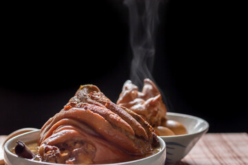 Stewed Pork Leg, Chinese food style and popular in Thailand,Has a sweet, Not spicy flavor Is a children's favorite menu, A food with high fat, High energy, High cholesterol, Selective focus.