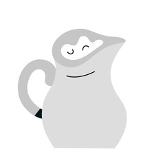 Milkor cream pitcher, white jug, ceramic kitchen crockery, utensil for serving coffee, isolated vector hand drawn illustration on white background