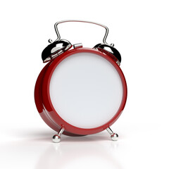 Abstract alarm clock with blank dial on white background. 3D rendering..