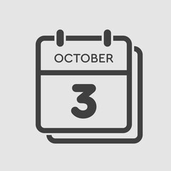 Calendar icon day 3 October, template icon date