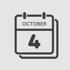 Calendar icon day 4 October, template icon date