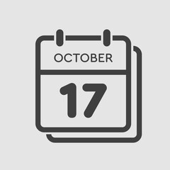 Calendar icon day 17 October, template icon date