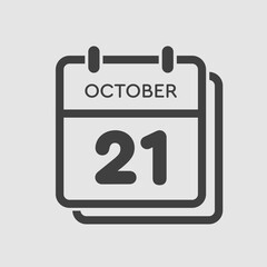 Calendar icon day 21 October, template icon date