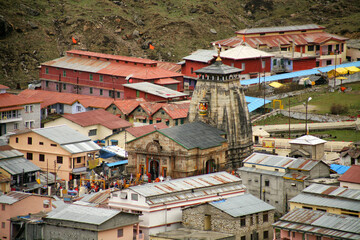 Aerial view, Kedarnath Temple is a Hindu temple dedicated to Lord Shiva, which located in the Garhwal Himalayas, India.