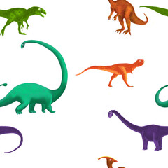 Dinosaurs. Seamless illustration. Background for baby clothes, fabrics and packaging.