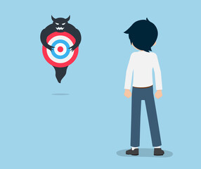 Salary Man Ready to fight Devil holding a target To achieve the goal alone