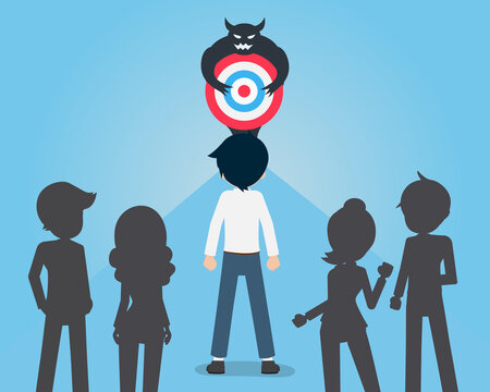 Salary Man And Team Ready to fight Devil holding a target To achieve the goal