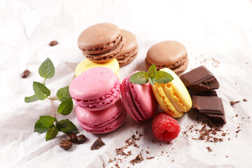 assorted of colorful french macaroons