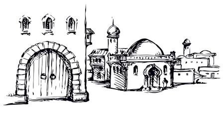Old eastern city. Vector drawing