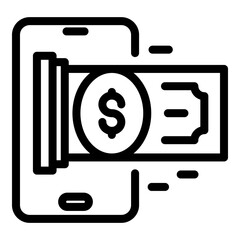 Smartphone money cash icon. Outline smartphone money cash vector icon for web design isolated on white background