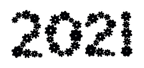 Vector cartoon new year gear wheels. Drawn in black ink on white background