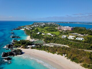 The drone aerial view of Southampton, Bermuda island.