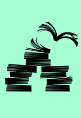 本の建物と本の鳥