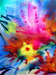 Watercolor abstract bright colorful textural background handmade . Painting of underwater world of coral reef. Modern sea scape