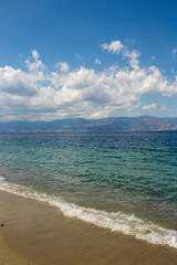 View of sea from reggio calabria with Sicilia in background Panoramic view of reggio calabria's sea in the evening. From this italian beach is possible see Sicilia in background ( Messina).