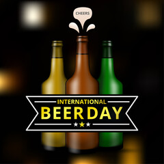 International Beer Day, on August. Cheers with clinking beer mugs conceptual. vector illustration.