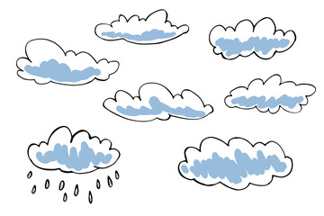 Set of curly clouds, weather landscape design elements.