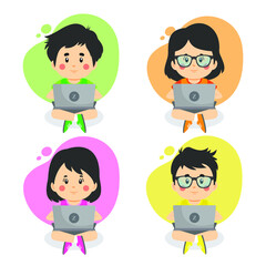 Set Of Children Using Computers