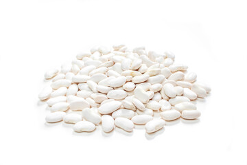 Pile of white kidney beans on white background. Close-up of seed food