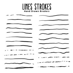 hand drawn lines strokes brushes design set