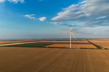 Wind turbines from aerial view. Environment and renewable energy. Aerial photography