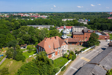 The villa Brandes in Chernyahovsk, Russia, view from drone