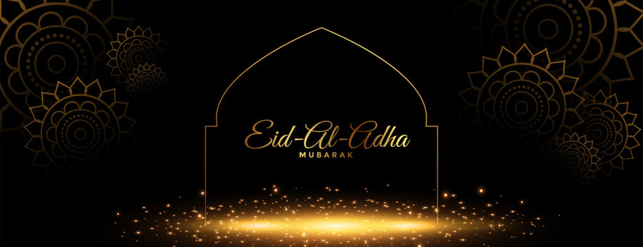 beautiful eid al adha mubarak golden banner design