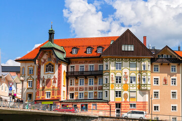 Fototapeta na wymiar Beautiful buildings in Bad Tolz, Germany