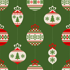 Seamless pattern with vintage Christmass balls and decor.