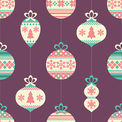 Seamless pattern with vintage Christmass balls and decor.