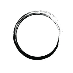 Circle ink brush stroke, black paint round frame, vector illustration.