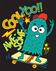 Monster skateboard hand drawn for t shirt
