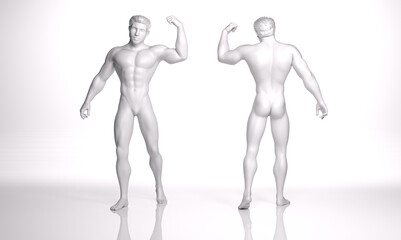 TITLE: 3D Render : an illustration of a male character model with silver texture