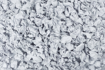 A lot of white crumpled paper texture and background, top view