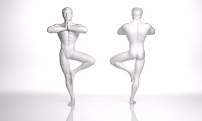 TITLE: 3D Render : an illustration of a male character model with silver texture