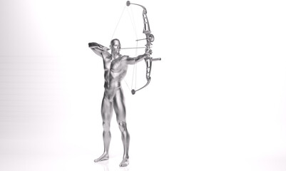 TITLE: 3D Render : an illustration of a male character model with silver texture