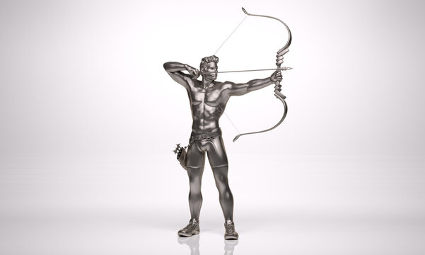 TITLE: 3D Render : an illustration of a male character model with silver texture