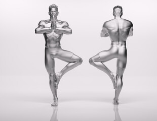 TITLE: 3D Render : an illustration of a male character model with silver texture