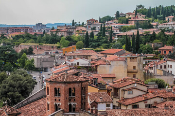 Aerial a view of the old city from viewpoint on the hill of San Pietro