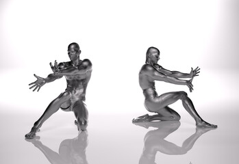 TITLE: 3D Render : an illustration of a male character model with silver texture