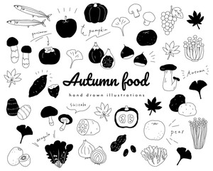 秋の味覚の手書きのイラストのセット 食欲の秋 シンプル おしゃれ Wall Mural Yugoro