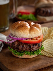 Juicy Grilled Hamburger on Whole Grain Bun