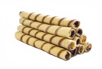 Striped Waffle rolls isolated on white background.