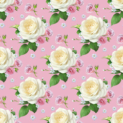 White roses on a pink background