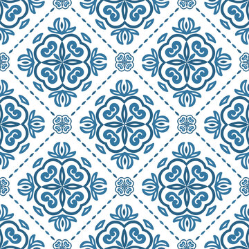 Blue ornamental seamless pattern. Vintage, paisley elements. Ornament. Traditional, Ethnic, Turkish, Indian motifs. Great for fabric and textile, wallpaper, packaging or any desired idea.