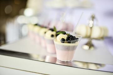 Beautiful desserts with candy bar with berries