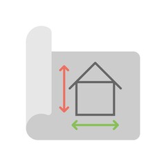 Architecture plan icon illustration in flat design style. House blueprint sign.