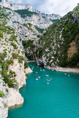 gorge, beautiful gorge, boats in the gorge,.A large number of boats Verdon Gorge