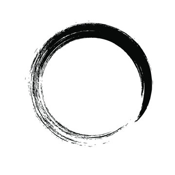 Circle ink brush stroke, black paint round frame, vector illustration.